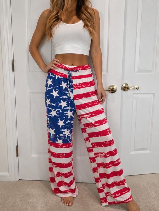 Unbranded Other - Women’s Drawstring Waist Lounge Pants S Red White Blue American Flag Stars